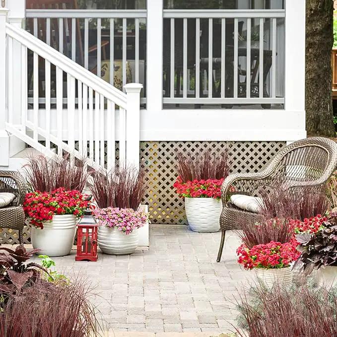 12Pcs Artificial Grass Plants, Faux Shrubs Wheat Grass, Artificial Tall Grasses Fake Plants for Outdoor Decor,Artificial Greenery Stems Weed for Room Indoor Home Decor（Red） by GreenHaven Gardens