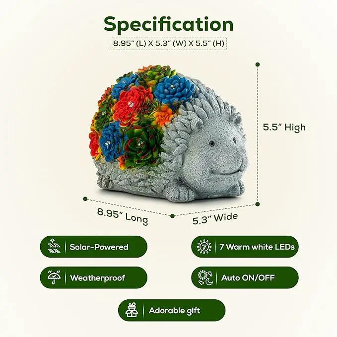 Solar Garden Statue – Cute Hedgehog with 7 Warm LED Lights, Solar-Powered & Weatherproof – Outdoor Lawn, Patio & Yard Décor – Charming Gift for Home & Garden Lovers by GreenHaven Gardens