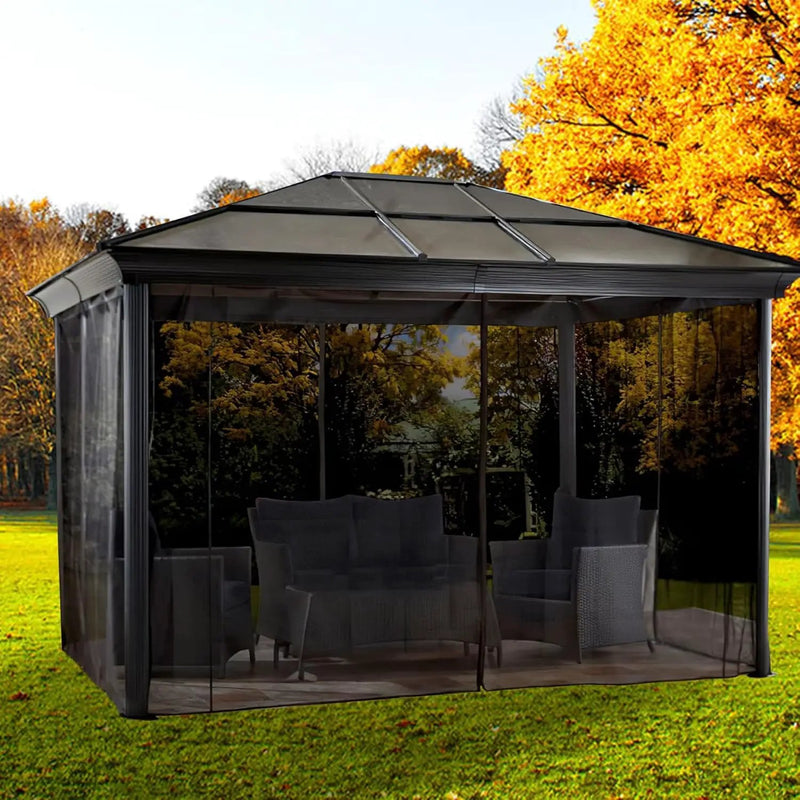 Gazebo Mosquito Netting Replacement 10' x 12' x 7'1'', Universal 4-Panel Screen Sidewall with Zipper, Black (Mosquito Net Only) by GreenHaven Gardens