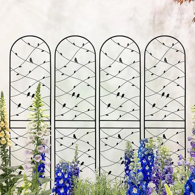 Metal Garden Trellis Rustproof Trellis for Climbing Plants Outdoor Flower Support Bird Deco (Black-4 Pack, 86.7"x19.7") by GreenHaven Gardens