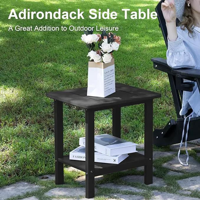 Outdoor Side Table - 2-Tier Storage All Weather Outdoor End Table for Patio - HDPE Morden Easy Maintenance Adirondack Side Table for Pool Porch Balcony Garden Lawn Backyard Outside Indoor by GreenHaven Gardens