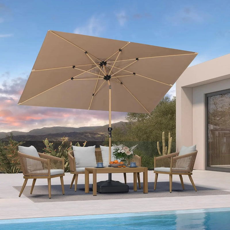 PURPLE LEAF 6.5' x 10' Patio Umbrella Outdoor Table Umbrella Aluminum Market Umbrella with Push Button Tilt & 8 Sturdy Ribs and Crank Rectangular Sun Umbrella for Pool Backyard Beach, Taupe by GreenHaven Gardens