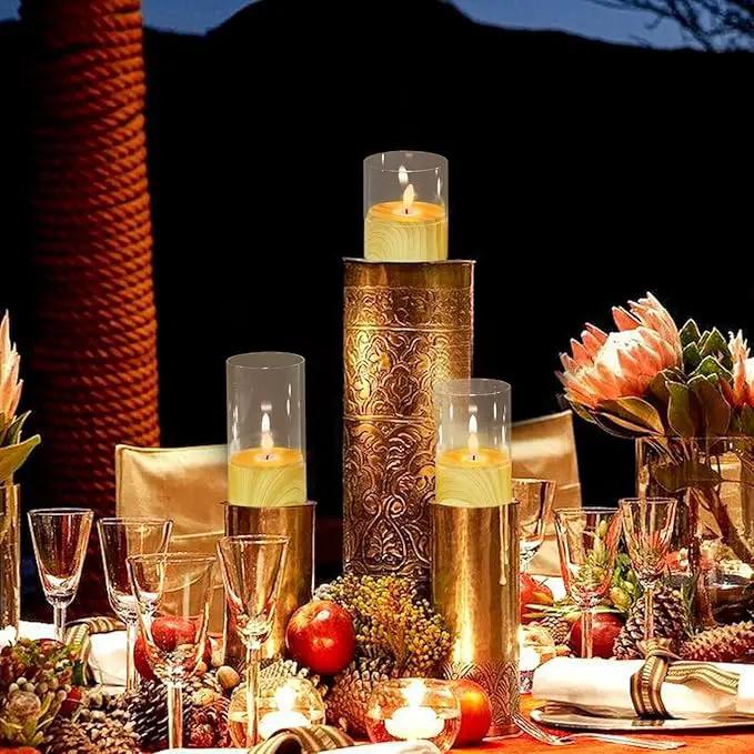 Battery Operated Candles with 6H Timer, 3 Pack Glass LED Flikcering Flameless Candles, Clear Pillar Candles with 3D Flame for Spring Wedding Home Bedroom Decor(Set of 3) by GreenHaven Gardens