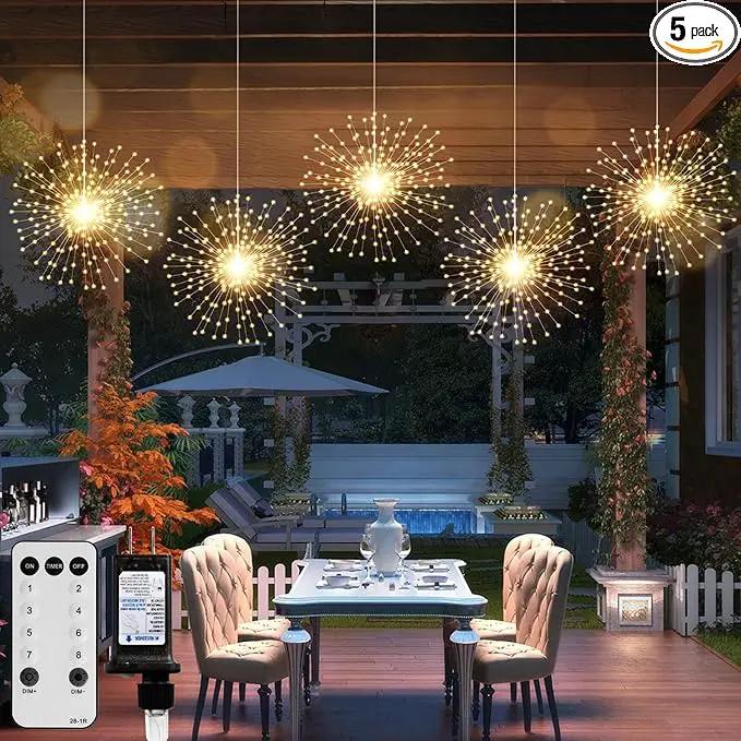 5 Pack Firework String Lights Christmas Lights, 200 LED 8 Modes Hanging Starburst Lights for PartyGarden Decoration (Warm White) by GreenHaven Gardens