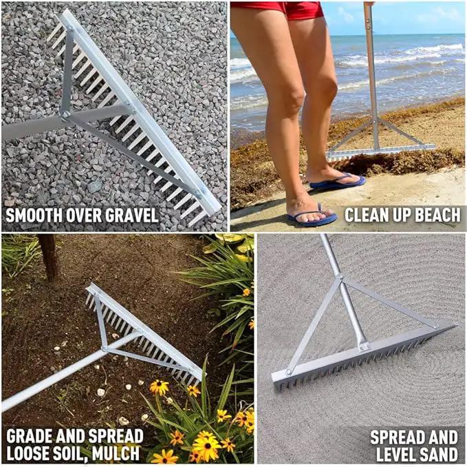 Colwelt Landscape Rake - 24Tines, Aluminum Head with 68" Handle, 24" Width for Beach & Lawn Care by GreenHaven Gardens
