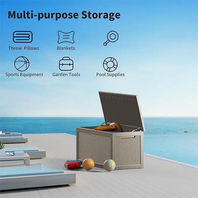 320 Gallon Outdoor Storage Box Patio Deck Box Waterproof, Resin Lockable Outside Large Storage Bin for Pool Cushion Furniture, Garden Tools UV-Resistant, Grey by GreenHaven Gardens