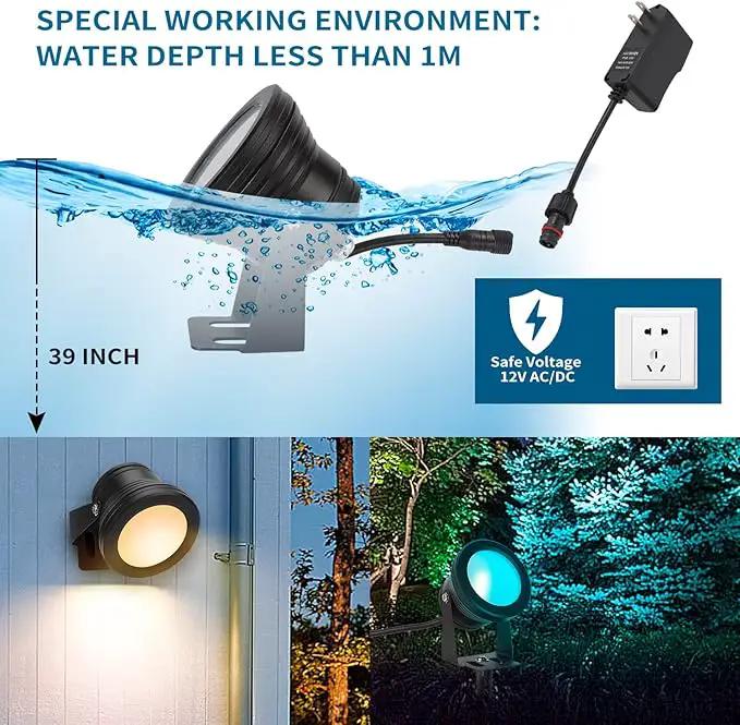 Spot Lights Outdoor, RGB Landscape Lighting 4XPack 15W IP67 Waterproof Spotlight Outdoor with Smart APP Control for Pathway Lights,LED Indoor Light(DC/AC 12V) by GreenHaven Gardens