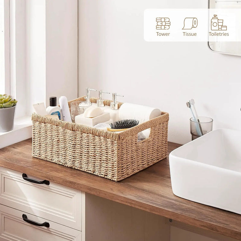 OIAHOMY Wicker Basket, Paper Shelf Basket with Built-in Handles, Rectangular Wicker Storage Bin for Pantry, Shelves, 1 Pack-Yellow by GreenHaven Gardens