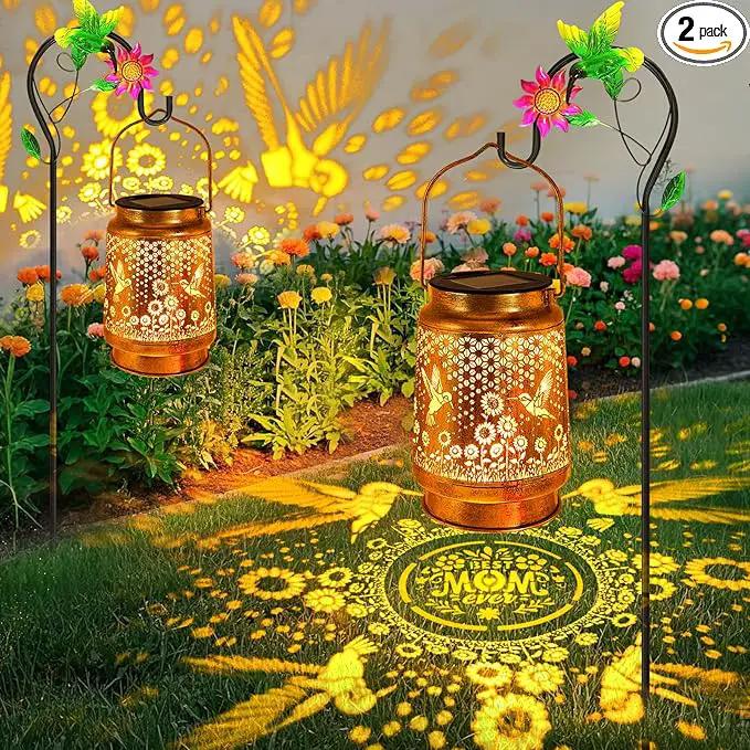 2 Pack Solar Lanterns Outdoor Garden Decor with Shepherd Hook, Gardening Gifts for Mom Grandma Women Hummingbird Sunflower Metal Decor Waterproof Solar Lights LED Decorative for Garden Yard Patio by GreenHaven Gardens