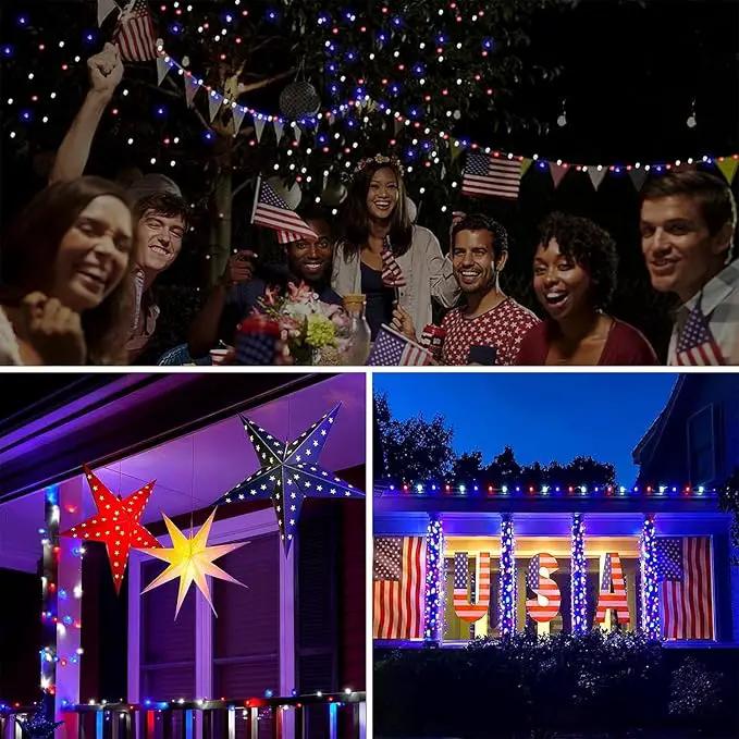 66Ft 200 LED Fairy Lights Plug in, July 4th Patriotic Waterproof String Lights with Timer for Indoor and Outdoor 8 Modes, Red White Blue American Flag Twinkle Lights for Independence Day, National Day by GreenHaven Gardens