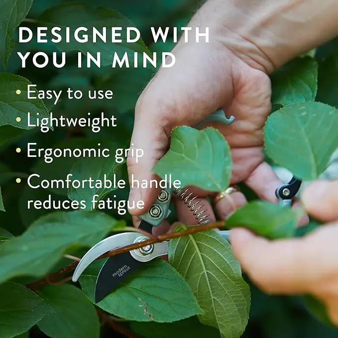 Modern Sprout Hand Pruners - Lightweight Pruning Shears W/Easy Lock- Gardening Scissors - Bypass Sharp Carbon Steel Blade - Rust Resistant - Garden Tools - Reusable Holster - Chartreuse by GreenHaven Gardens