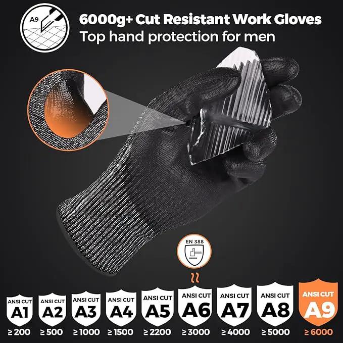 Donfri A9 Cut Resistant Work Gloves for Men - Steel + HPPE Hybrid Safety Gloves for Men, ANSI Cut Level 9 Protection Flexible for Metal Glass Wood Construction Fishing by GreenHaven Gardens
