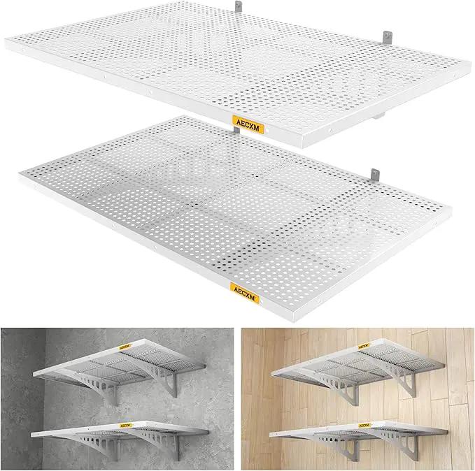 2-Pack 2x3ft Adjustable Garage Wall Shelving 560lbs Load Capacity Heavy Duty Wall Mounted Storage Shelf Metal Floating Shelves for Garage(White) by GreenHaven Gardens