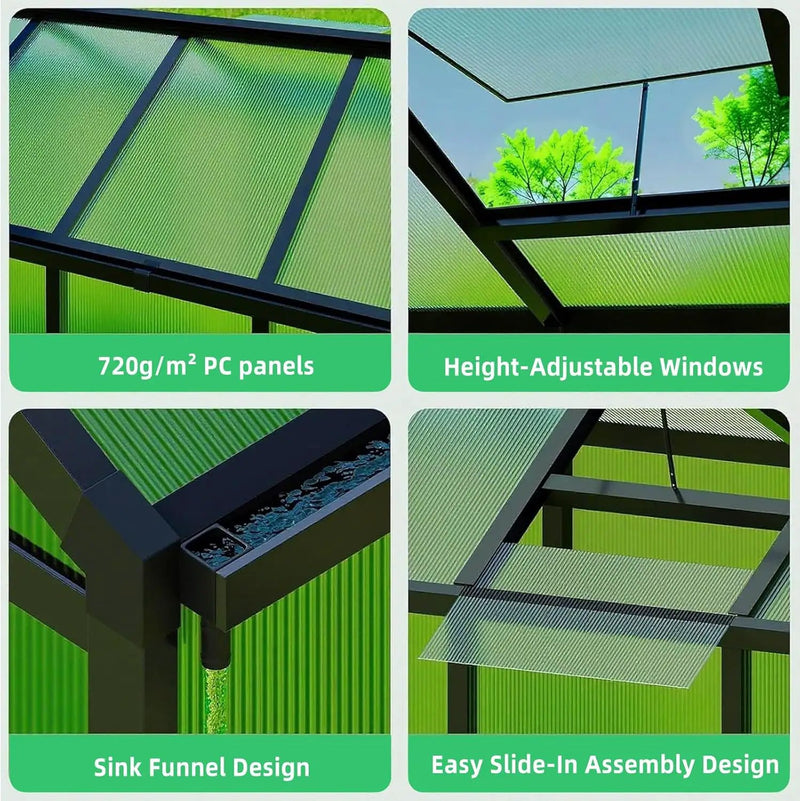 8x10 FT Outdoor Walk-in Greenhouse with Durable polyethylene Cover, Lockable Door, Adjustable roof Vent, and Ground Anchors. A Large, Sturdy Backyard Greenhouse Ideal for Patio, Lawn, and Gardening. by GreenHaven Gardens