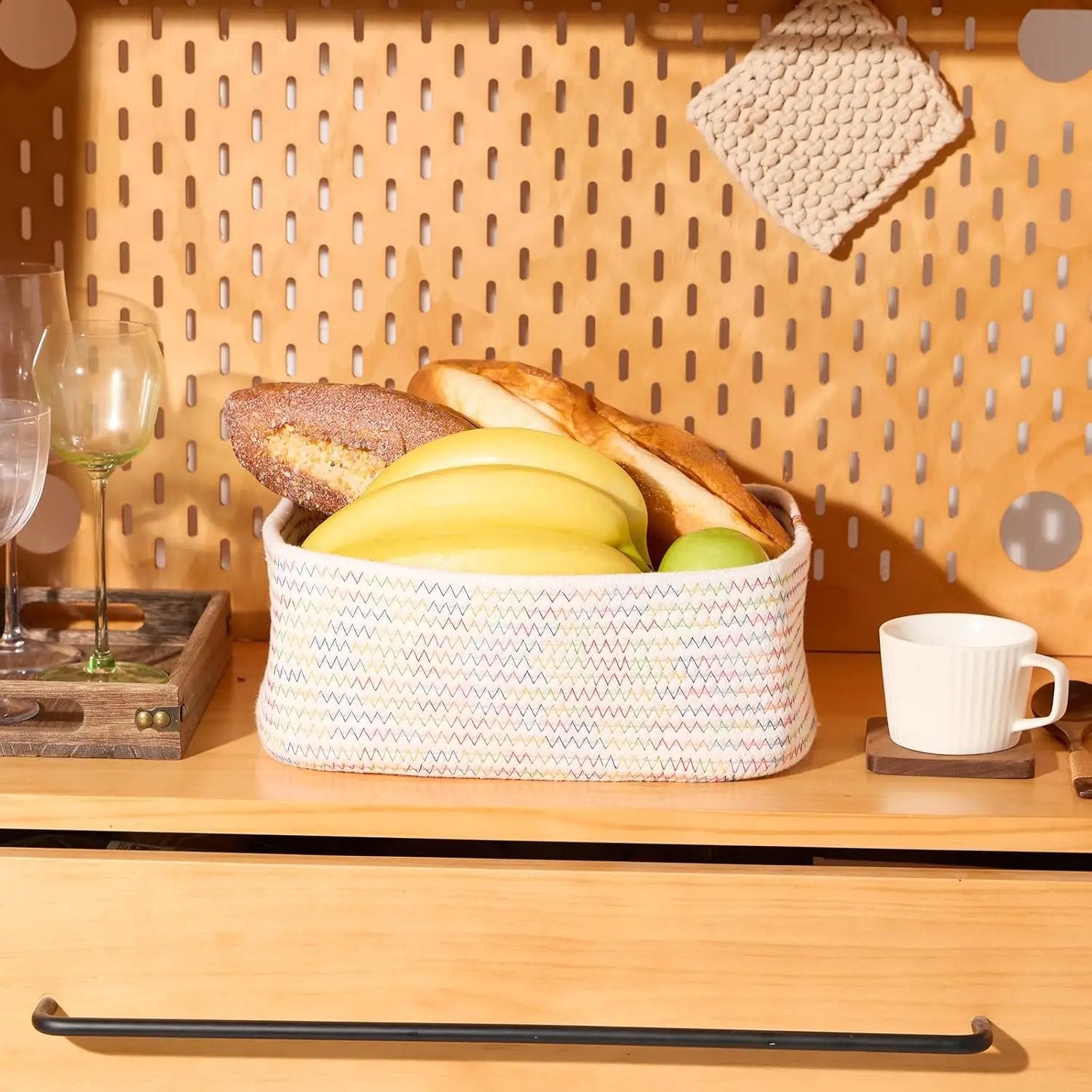 Small Storage Baskets for Organizing | Closet Organizer Bins | Shelf Toy Basket | Woven Rope Baskets | Cube Decorative Box | Shallow Basket | 11.5x7.5x4.7” | 3 Packs Rainbow by GreenHaven Gardens