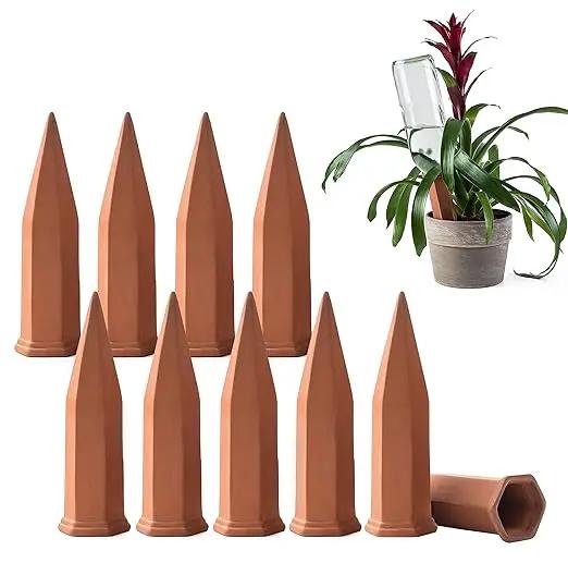 Modern Innovations Ceramic Terracotta Self Watering Spikes (10 Pack) Vacation Automatic Plant Waterer Devices, Indoor/Outdoor Planter Insert, Terra-Cotta Stakes for Potted Plants, Auto-Water System by GreenHaven Gardens
