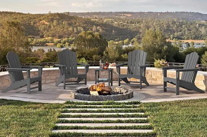 KINGYES HDPE Adirondack Chair, Classic Oversize Adirondack Chair, Grey by GreenHaven Gardens