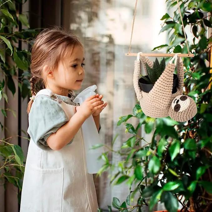 Home Decor Sloth Hanging Planters for Indoor Plants, Indoor/Outdoor Hanging Plant Holder, Plant Hanger Gift Idea for Sloth Lovers, Animal Wall Planter, 4 inch