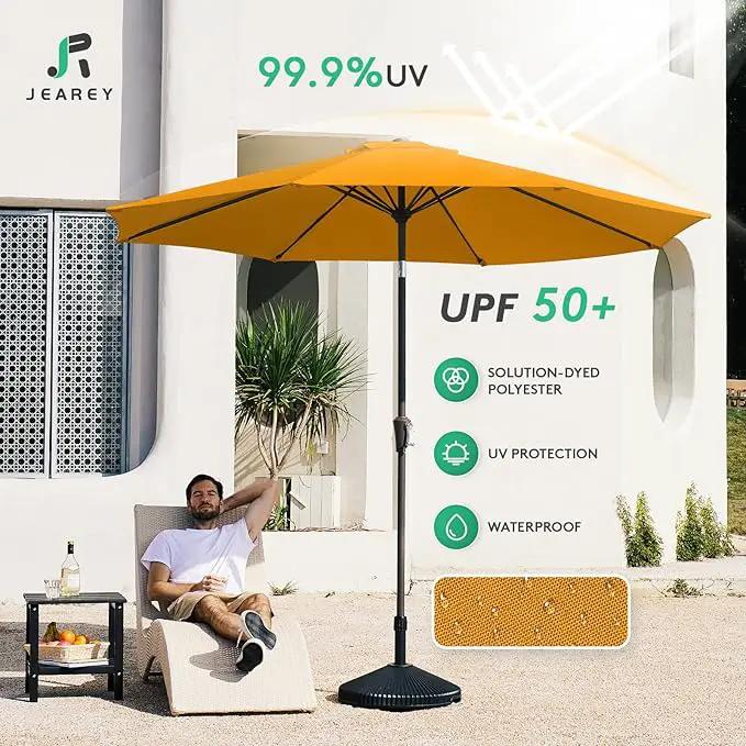 JEAREY 10FT Outdoor Patio Umbrella Outdoor Table Umbrella with Push Button Tilt and Crank, Market Umbrella 8 Sturdy Ribs UV Protection Waterproof for Pool, Garden (Light Orange) by GreenHaven Gardens