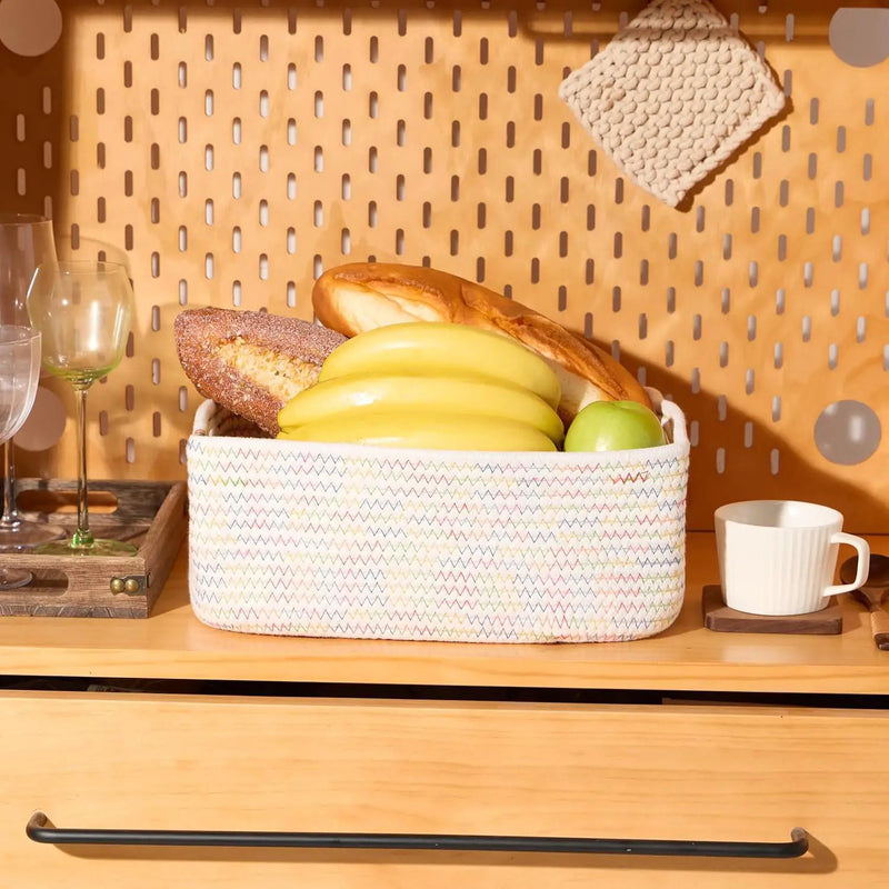 Small Storage Baskets for Organizing | Closet Organizer Bins | Shelf Toy Basket | Woven Rope Baskets | Cube Decorative Box | Shallow Basket | 13x8.5x5.1” | 4 Packs Rainbow by GreenHaven Gardens