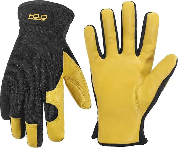 HANDLANDY Leather Work Gloves for Men & Women, Reinforced Durable Garden Gloves, Cowhide Working Glove for Gardening by GreenHaven Gardens