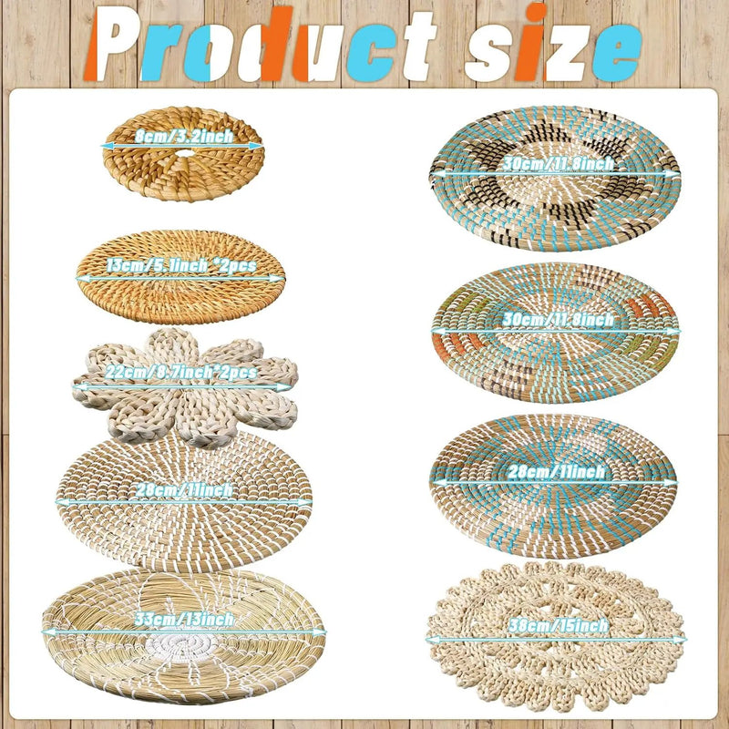 Xuhal 11 Pcs Boho Hanging Wall Basket Decor Handmade Woven Basket Wall Decorative Boho Wicker Baskets Placemats Round Farmhouse Bulrush Art for Rustic Home Decorations Christmas Gift(Bright) by GreenHaven Gardens