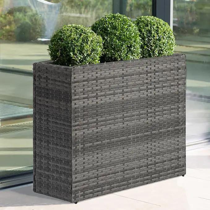 LEWIS&WAYNE Large Rectangular Block Planter Box Handmade Wicker Tall Planters for Outdoor Plants with Removable Liners Modern Planter for Indoor Outdoor Patio Deck - Gray, 32''x11''x24'' by GreenHaven Gardens