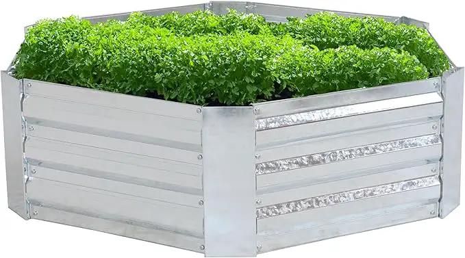 Sunnydaze 11.75" H Raised Metal Garden Bed - Galvanized Raised Garden Bed Outdoor for Vegetables and Flowers - Silver - Hexagon by GreenHaven Gardens