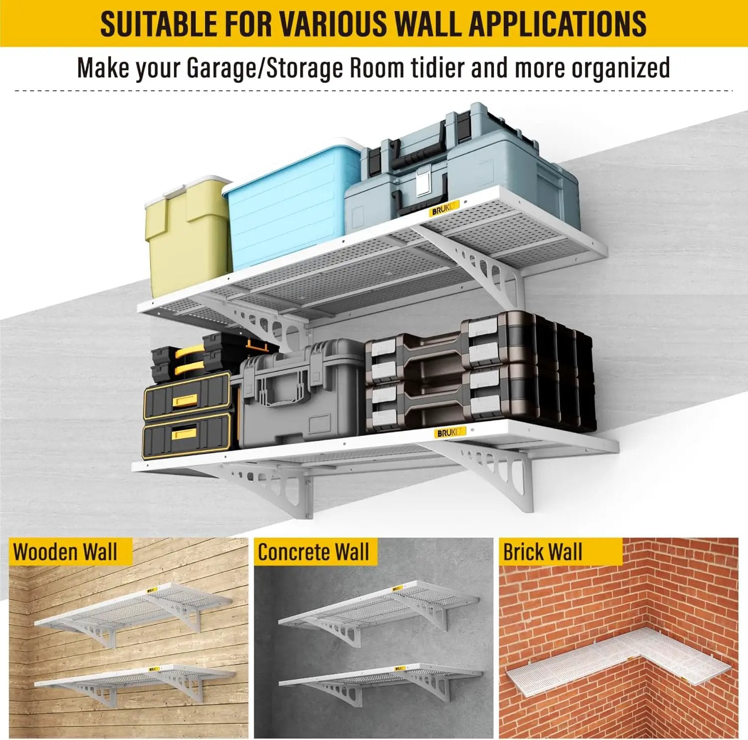 2Pack 1.64x4ft Adjustable Metal Garage Wall Shelving Heavy Duty Garage Storage Shelf Wall Mounted White by GreenHaven Gardens