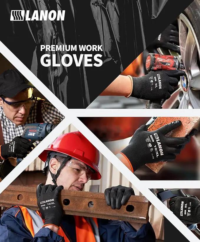 LANON Safety Work Gloves for Men and Women, 18 Pairs Mechanic Black Working Gloves with Grip Odorless PU Coated, Seamless Knit, Full Fingertip Touchscreen for Light Duty Working Gloves, Medium by GreenHaven Gardens