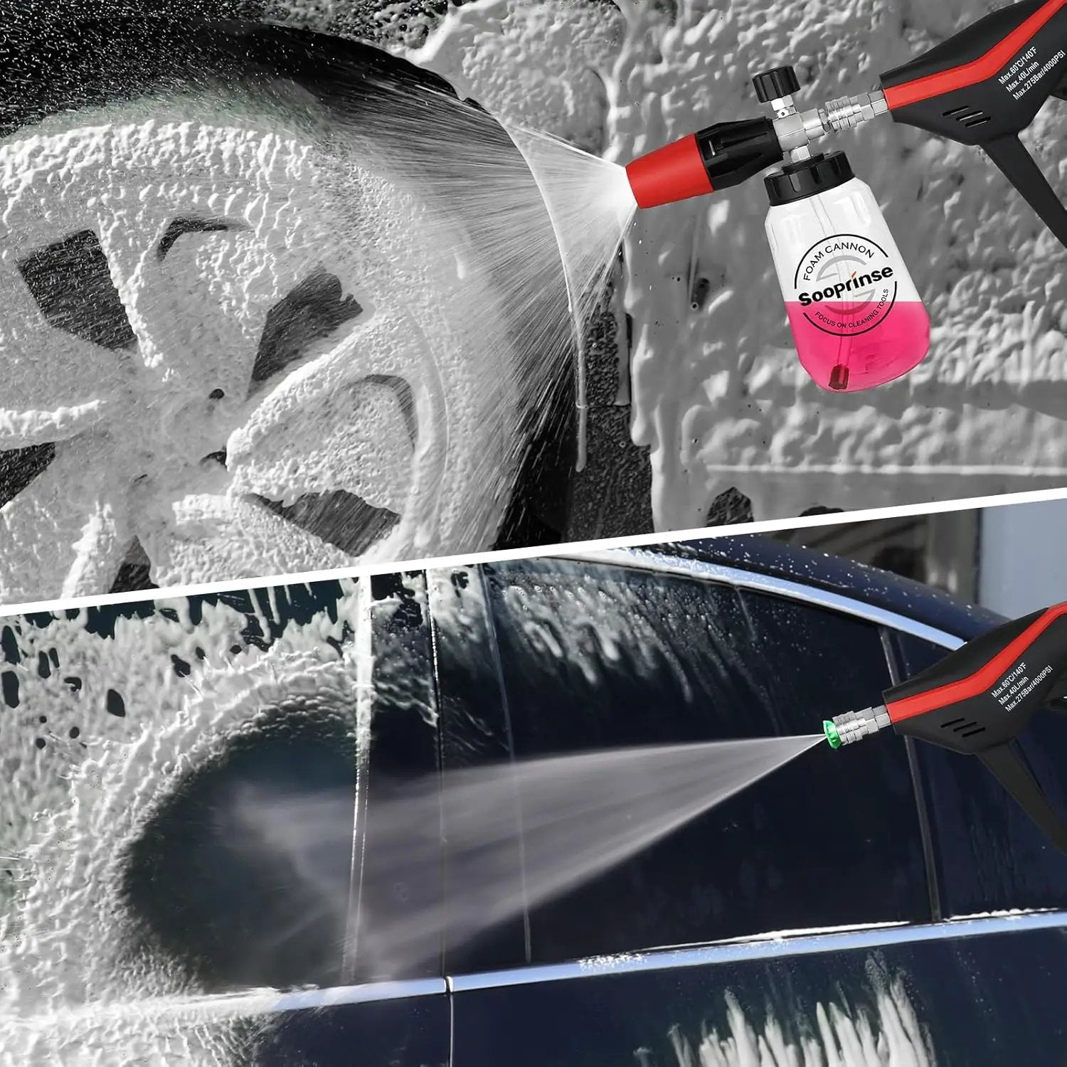 Sooprinse Short Pressure Washer Gun with Foam Cannon, Foam Cannon for Pressure Washer, 1/4 Inch Quick Connector, 5 Nozzle Tips with Car Wash Mitt, 1 Liter by GreenHaven Gardens