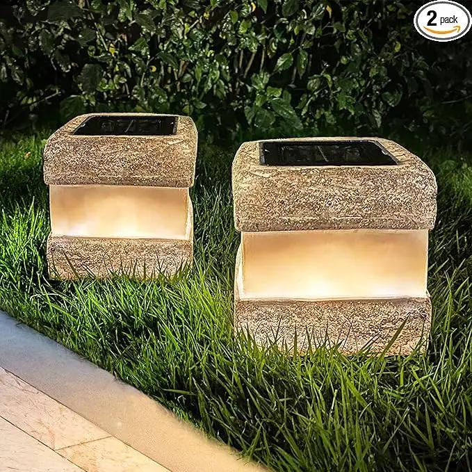 2 Pack Solar Rock Lights Outdoor - Solar Powered Landscape Ground Fake Rocks Light Waterproof with Warm LED Lights for Table Patio Yard Garden Pathway Walkway Decor(Grey) by GreenHaven Gardens