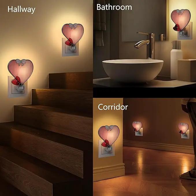 KY&BOSAM Plug in Pink Heart Night Light Stained Glass Nightlight Decorative Wall Night lights with On/Off Switch Come with 7 Watt Bulb Mother`s Christmas Valentine`s Holiday Spring & Winter Home Decor by GreenHaven Gardens