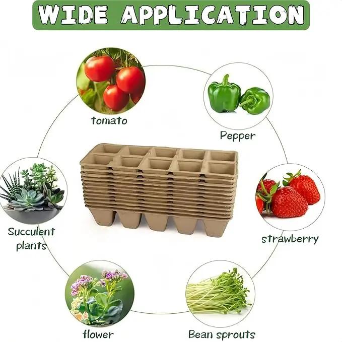 240 Cells Peat Pots Seed Starter Tray 24 Packs Biodegradable Seedling Pots Germination Trays Peat Pot for Seedling Organic Seed Starting Trays kit with 24 Labels 2 Transplant Tools by GreenHaven Gardens