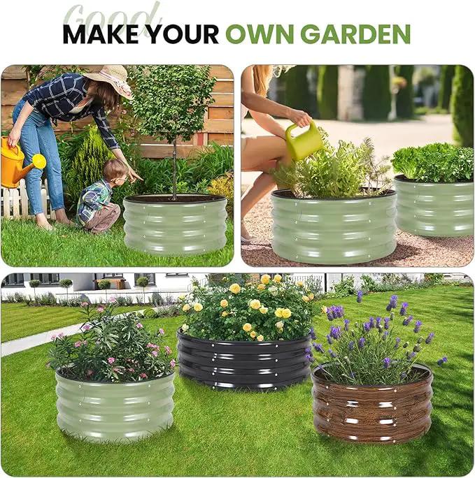 G GOOD GAIN Round Raised Garden Bed - 2Pcs 2x2x1ft Galvanized Steel Planter Boxes Outdoor with Rubber Edge Trim | Metal Raised Beds for Gardening Vegetables Flowers Fruits Herbs (Olive Green) by GreenHaven Gardens
