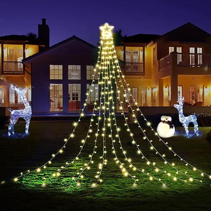 BlcTec Outdoor Christmas Decorations, 317 LED Christmas Lights with 9 Strands 11.9ft Waterfall Christmas Tree Lights, 8 Modes, Waterproof, Topper Star & Timer for Yard Patio Xmas Décor, Warm White by GreenHaven Gardens