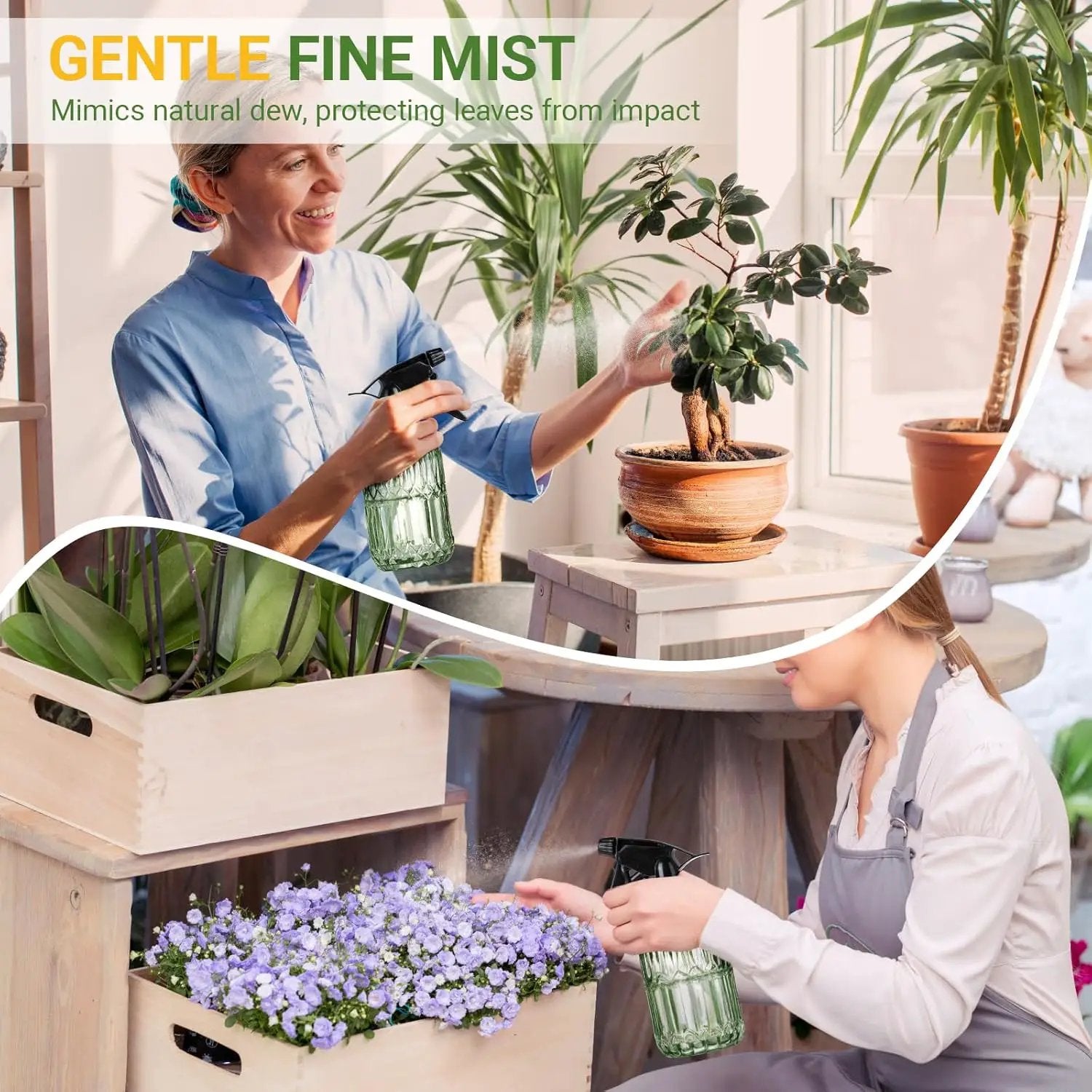 Glass Plant Mister Bottle - 13.5 oz Refillable Leak Proof Water Spray Bottle for Indoor Plants, Spring Gardening,Cleaning, Hair, Pets Care with Adjustable Mist Nozzle (Green) by GreenHaven Gardens