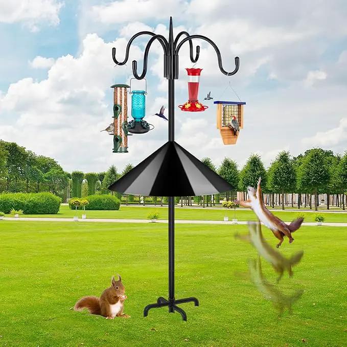 FEED GARDEN 92 Inch Adjustable Shepherd Hooks with Squirrel Baffles Heavy Duty Garden Hooks 5-Prong Base Bird Feeder Pole with Four Hooks for Hanging Plant Baskets Solar Lights Lanterns by GreenHaven Gardens