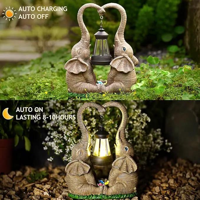 Elephant Statue Easter Garden Decor with LED Solar Lights-Set of 2 Good Luck Elephant Outdoor Statue Christmas Decorations for Yard Patio,Porch,Home -Mothers Day Gifts for Women, Mom, Grandma by GreenHaven Gardens