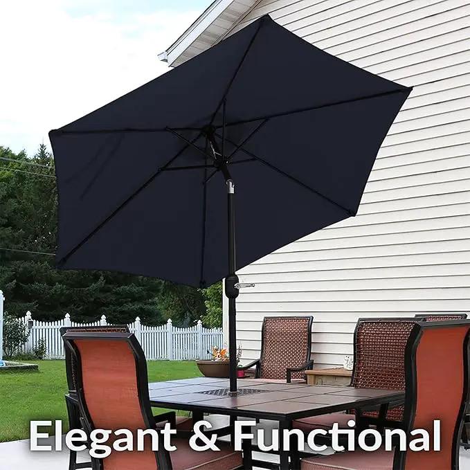 Sunnydaze Outdoor Patio Umbrella - Polyester Table Market Umbrella with Push-Button Tilt and Crank - 6 Sturdy Ribs - Blue - 7.5ft by GreenHaven Gardens