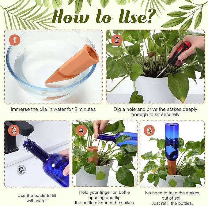 12 Pack Plant Watering Devices Include 6 Terracotta Self Watering Spikes and 6 Pcs 26 oz Plastic Bottles, Slow Release Vacation Insert Automatic Plant Waterer Device (Blue) by GreenHaven Gardens