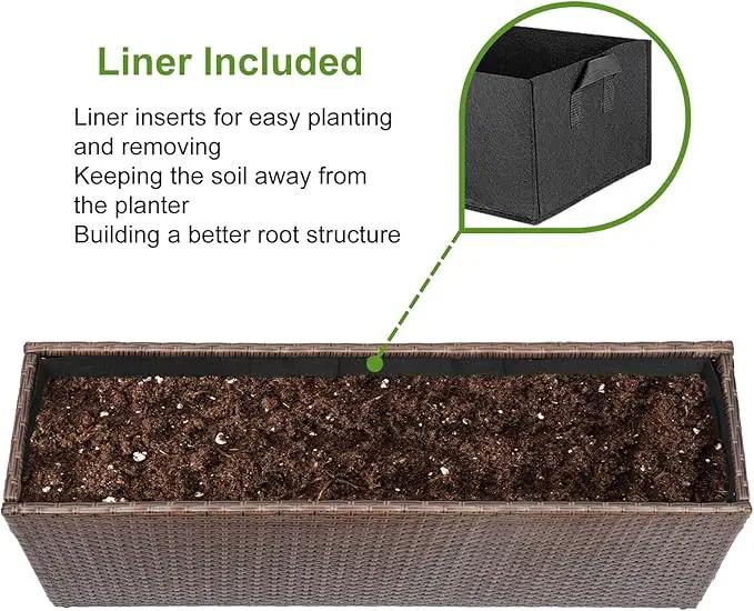 LEWIS&WAYNE Large Rectangular Block Planter Box Handmade Wicker Tall Planters for Outdoor Plants with Removable Liners Modern Planter for Indoor Outdoor Patio Deck - Brown, 36''x12''x16'' by GreenHaven Gardens