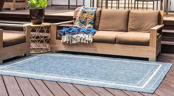 Unique Loom Outdoor Border Collection Area Rug - Soft Border (6' 1" x 9' Rectangle, Blue/ Ivory) by GreenHaven Gardens