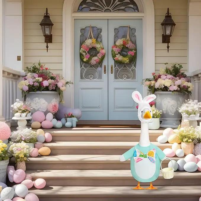 Spring Easter Egg Goose Outfit Lawn Porch Goose Clothes with Basket Goose Outfit for 23" Goose Spring Easter's Day Outdoor Patio Yard Lawn Art Decoration by GreenHaven Gardens