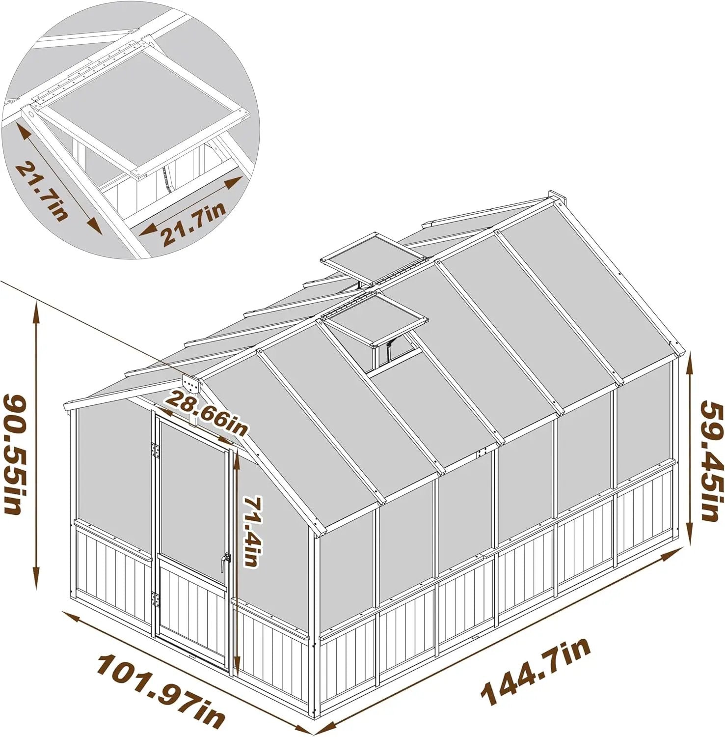 MUPATER 8' x 12' Outdoors Walk-in Greenhouse, Wood Greenhouse with Ventilated Window and Lockable Door, 6mm Polycarbonate Panels for UV Protection and Heat Insulation,Suitable for Patio, Backyard by GreenHaven Gardens