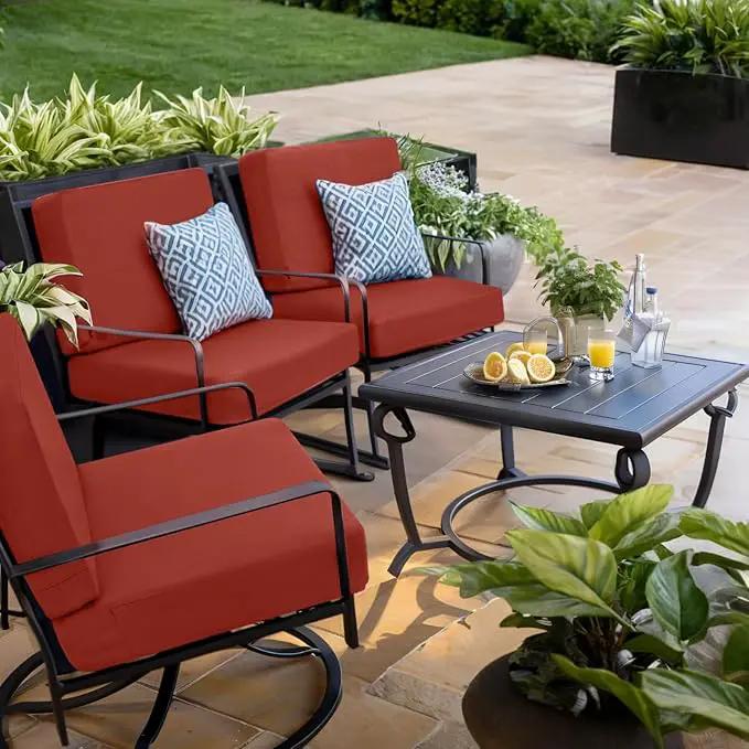 Favoyard Outdoor Deep Seat Cushion Set, 19 x 19 Inch Rainproof & 3-Year Fade Resistant Patio Furniture Cushions, Removable Seat Bottom & Back Cushion Covers with Ties for Chair, Sofa, Couch, Red