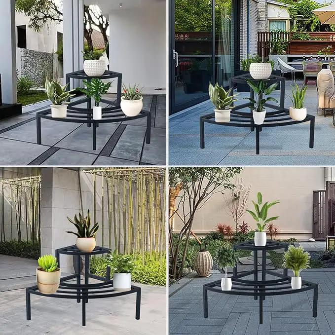 Aluminum 2-Tier Plant Stand Lightweight, Sturdy, and Rust-Free Corner Shelf Ladder Rack Perfect for Indoor and Outdoor Greenery Display by GreenHaven Gardens