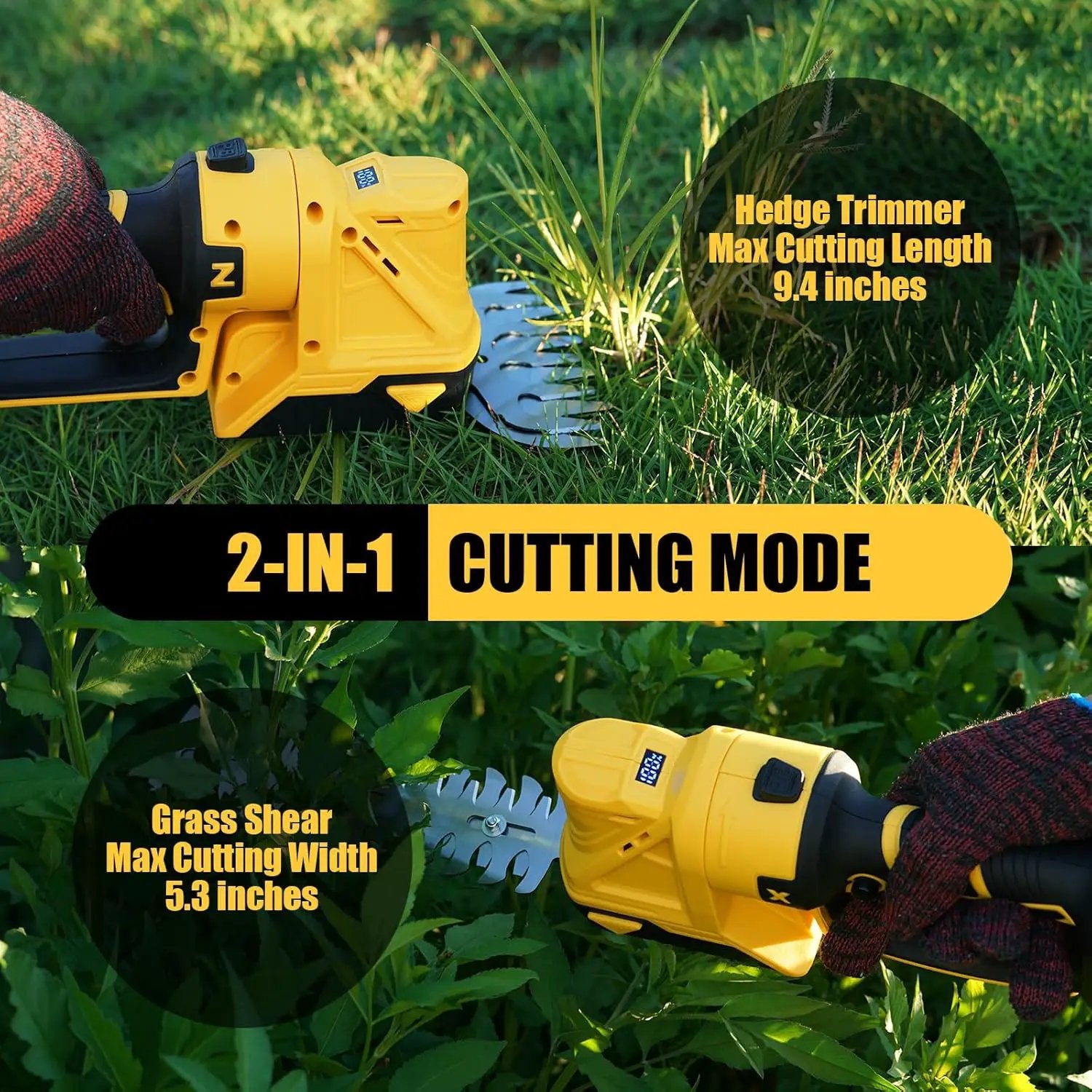 Cordless Hedge Trimmer, Grass Trimmer, 2 in 1 Handheld Electric Bush Trimmer Compatible with Dewalt 20v Battery (No Battery), Grass Trimmer, Bush Trimmer & Grass Shears by GreenHaven Gardens