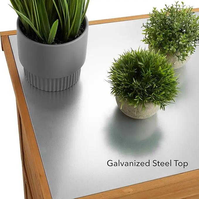 Casafield Outdoor Garden Potting Bench with Metal Tabletop and Storage Cabinet - Wooden Outdoor Garden Patio Workstation Table, Natural by GreenHaven Gardens