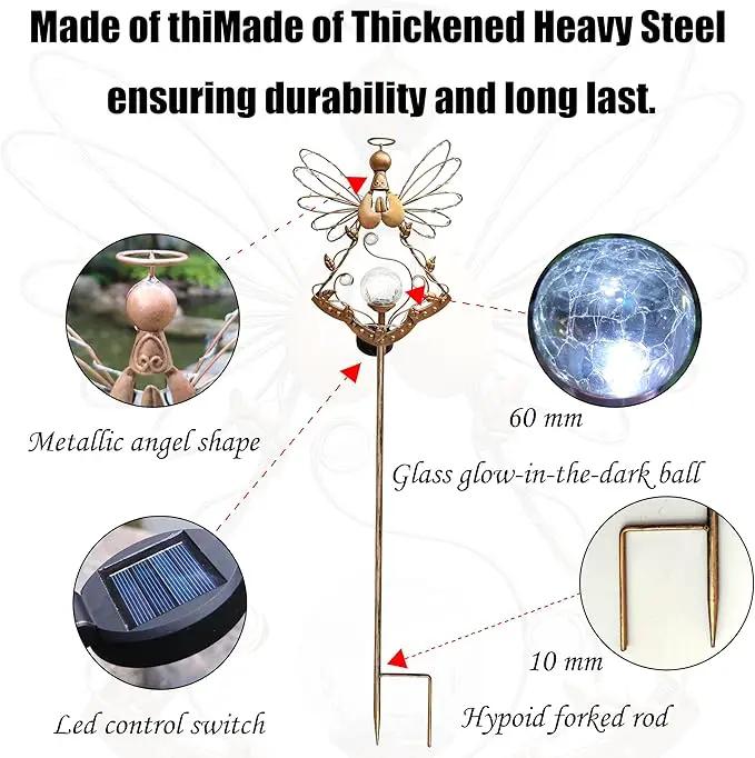 Solar Angel Outdoor Lights Garden Stake - Metal Angel Crackle Glass Ball Solar Light- Waterproof 31 White LED for Garden Lawn Patio or Courtyard Decor（Bronze） by GreenHaven Gardens